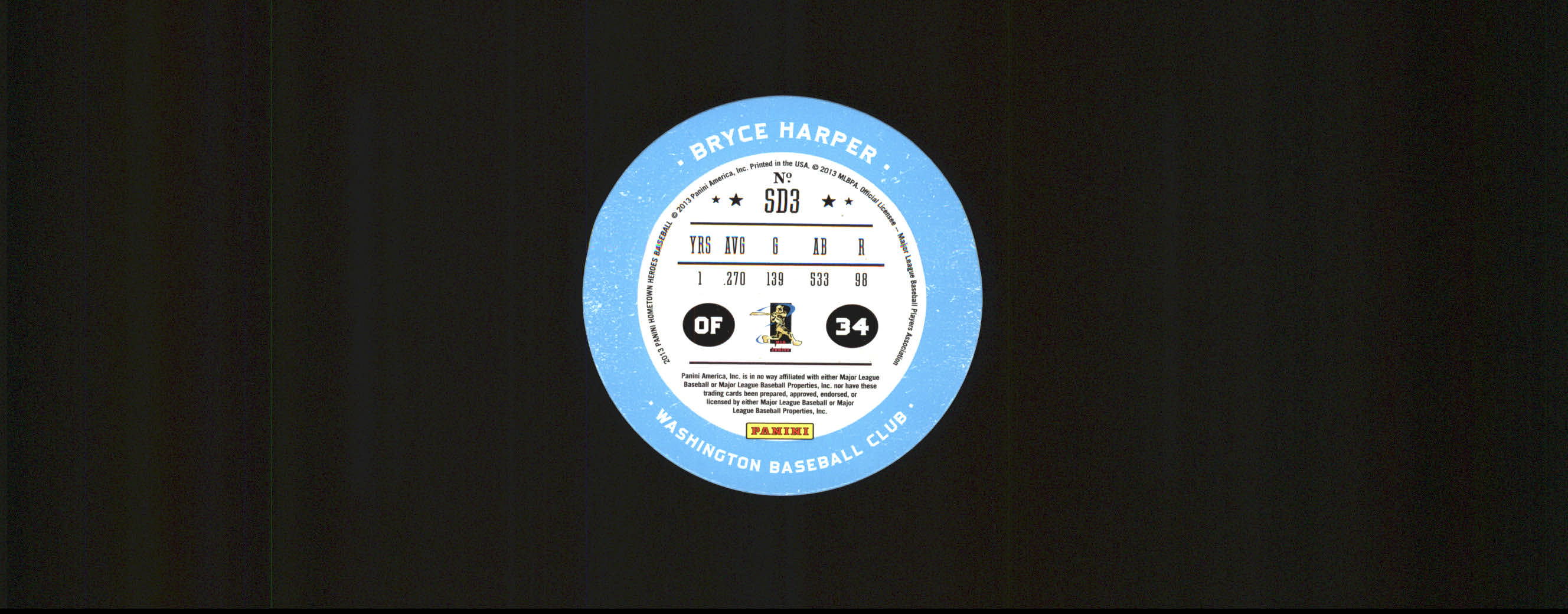 2013 Hometown Heroes Sport Discs #3 Bryce Harper back image