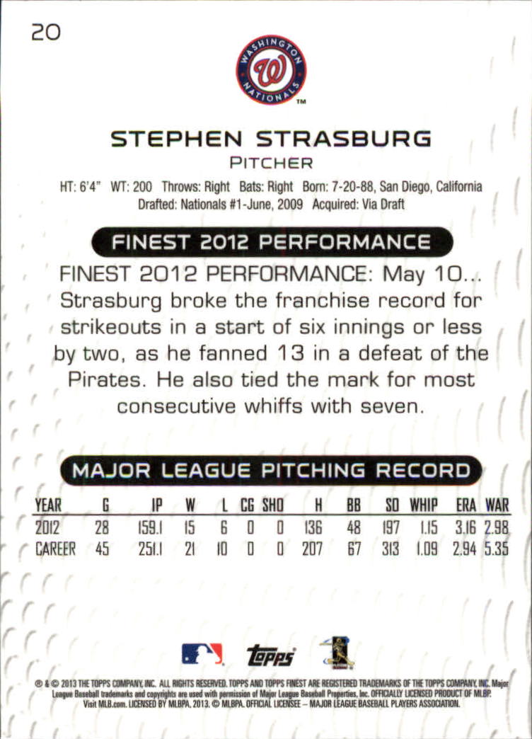 2013 Finest #20 Stephen Strasburg back image