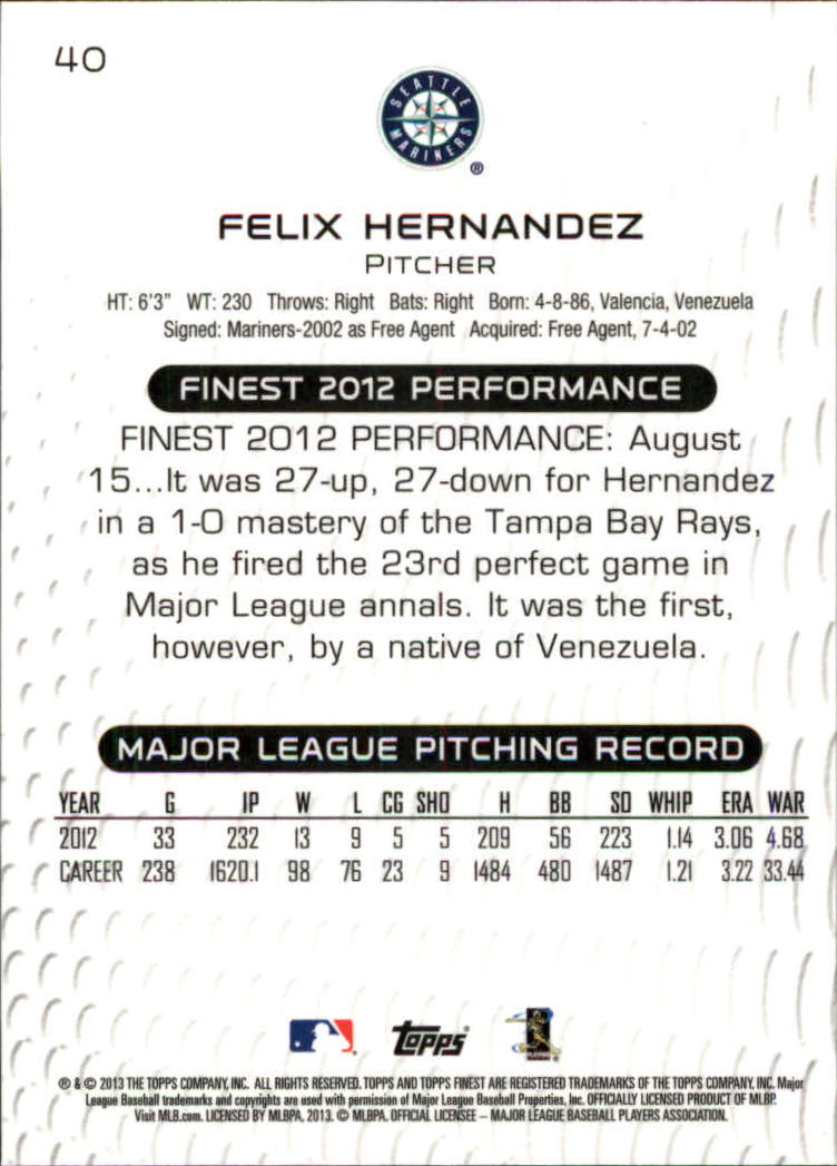 2013 Finest #40 Felix Hernandez back image