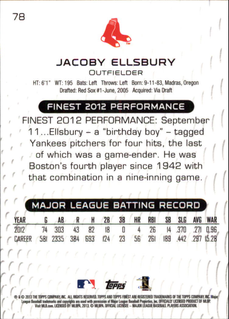 2013 Finest #78 Jacoby Ellsbury back image