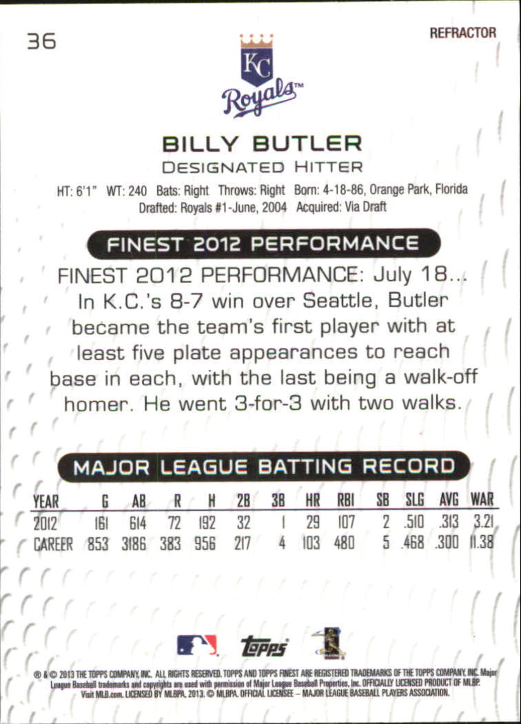 2013 Finest Refractors #36 Billy Butler back image