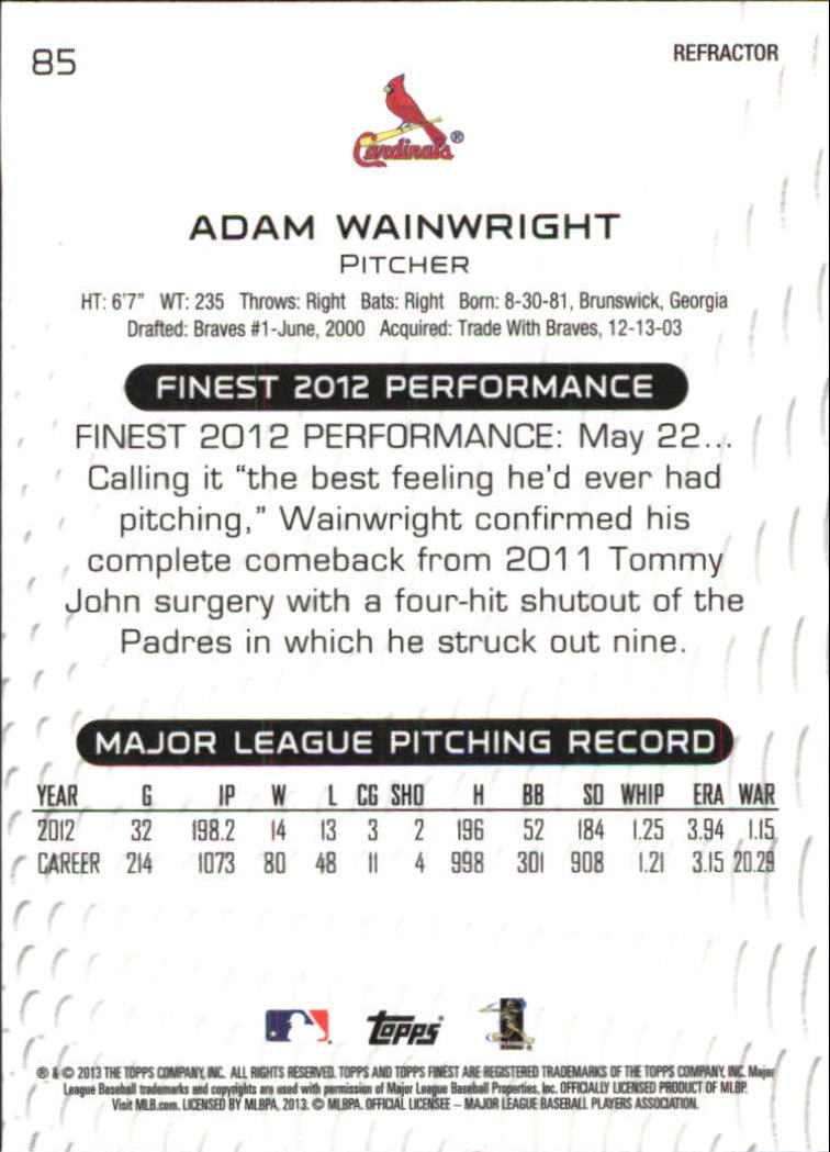 2013 Finest Refractors #85 Adam Wainwright back image