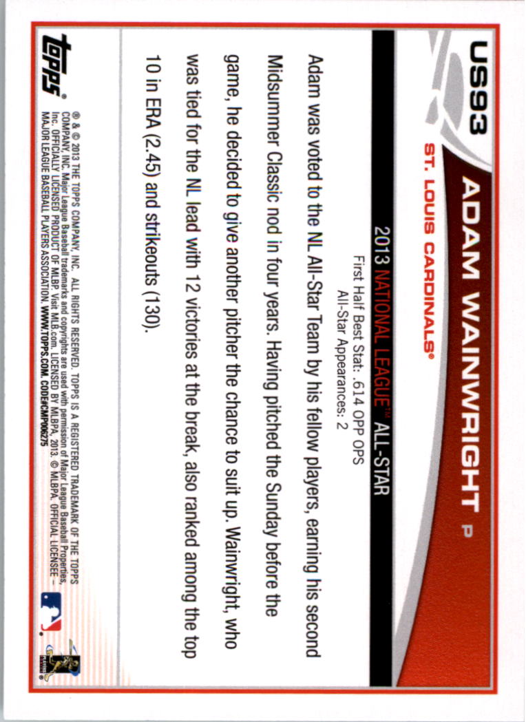 2013 Topps Update Emerald #US93 Adam Wainwright back image