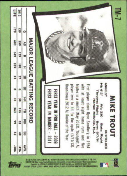 2013 Topps Update '71 Topps Minis #TM7 Mike Trout back image