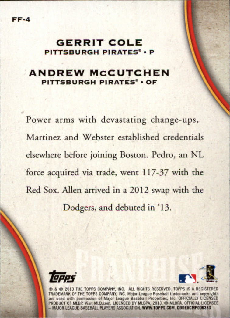 2013 Topps Update Franchise Forerunners #4 Andrew McCutchen/Gerrit Cole back image