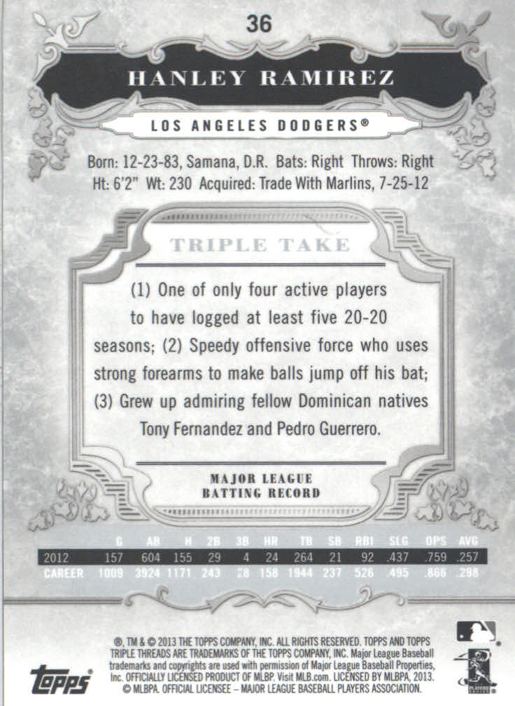 B3000- 2013 Topps Triple Threads Baseball #s 1-100 -You Pick- 15+ FREE US SHIP - Picture 53 of 125