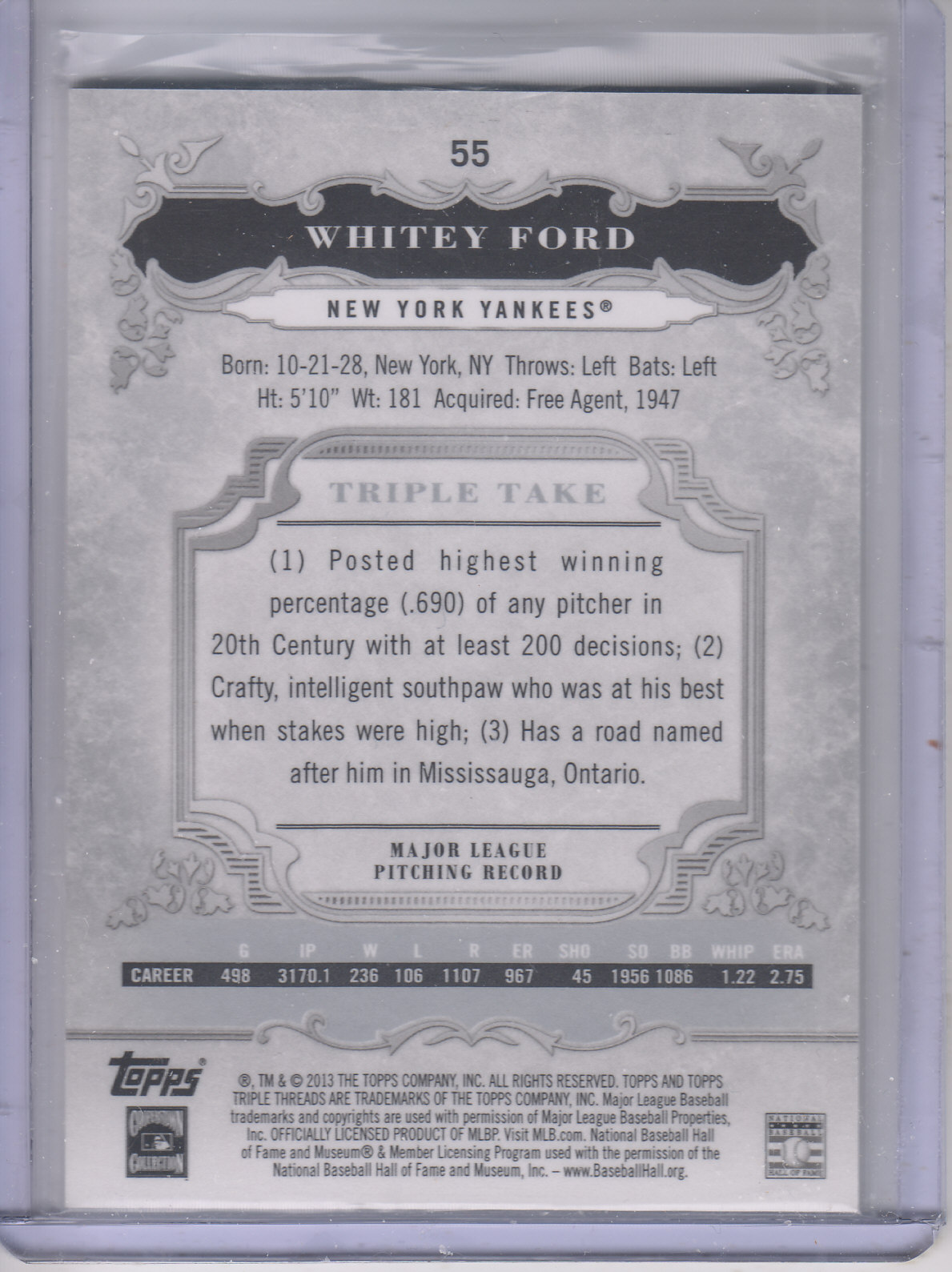 2013 Topps Triple Threads #55 Whitey Ford back image