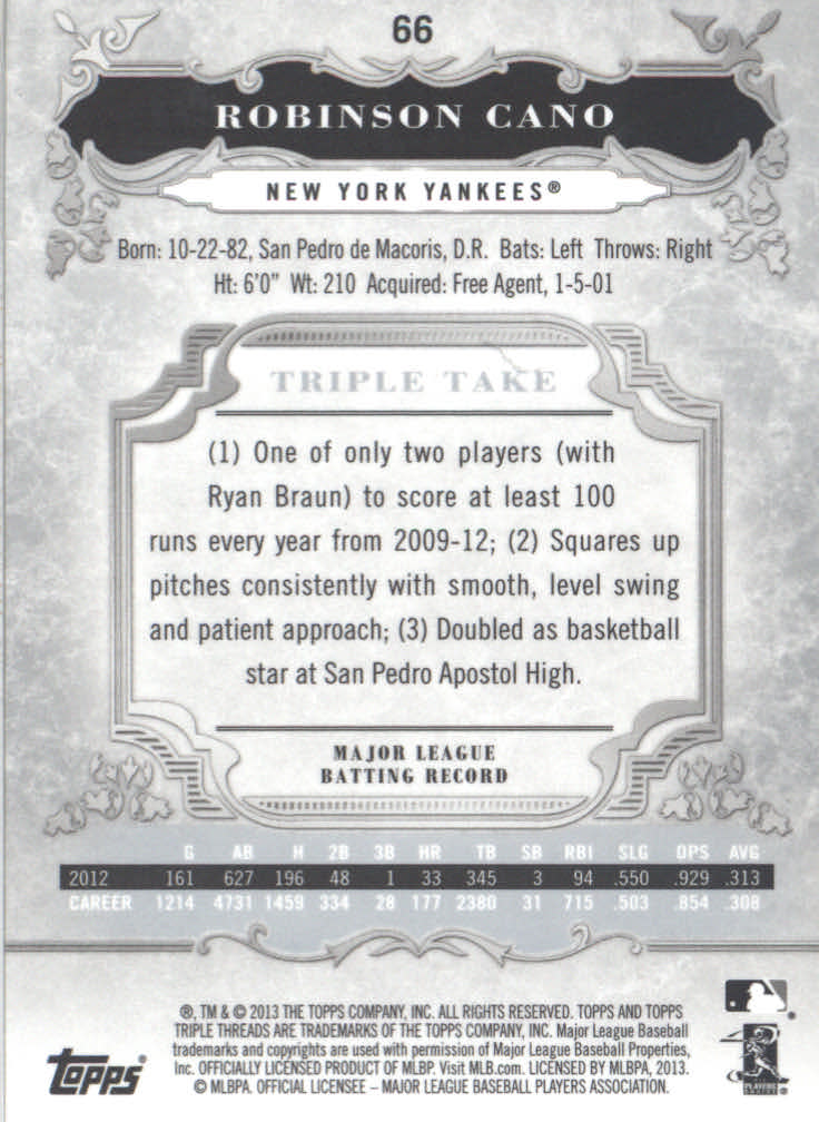 B3000- 2013 Topps Triple Threads Baseball #s 1-100 -You Pick- 15+ FREE US SHIP - Picture 89 of 125