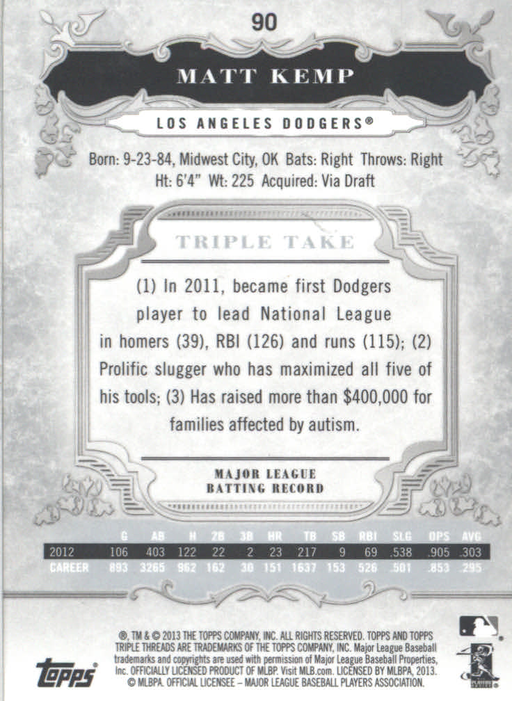 B3000- 2013 Topps Triple Threads Baseball #s 1-100 -You Pick- 15+ FREE US SHIP - Picture 115 of 125