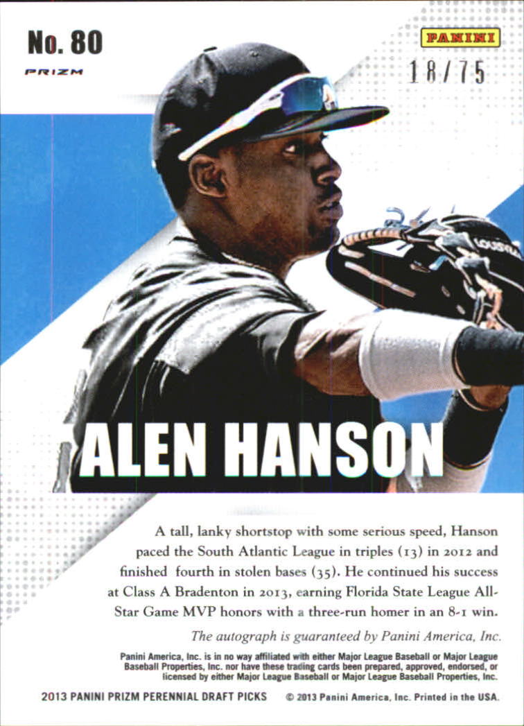 2013 Panini Prizm Perennial Draft Picks Prospect Signatures Blue Prizms #80 Alen Hanson back image