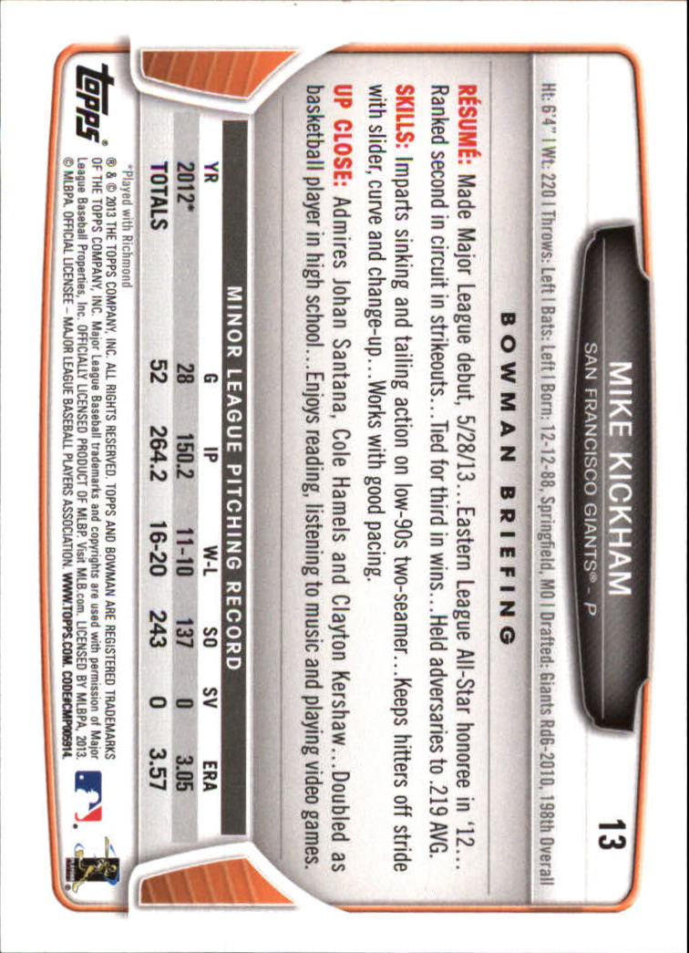 2013 Bowman Draft Baseball Card Pick (Base) - Picture 27 of 91
