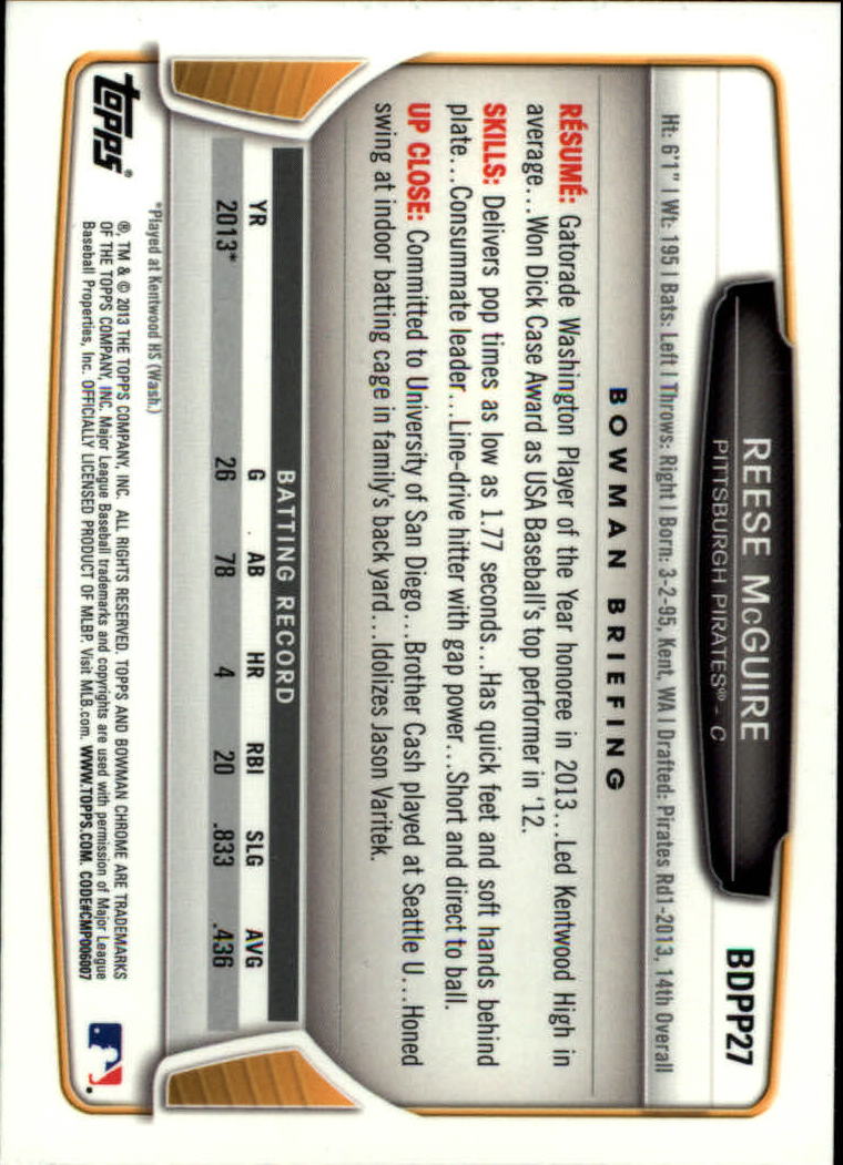 2013 Bowman Chrome Draft Draft Picks Baseball (Pick Card From List) C11 02-25 - Picture 43 of 237