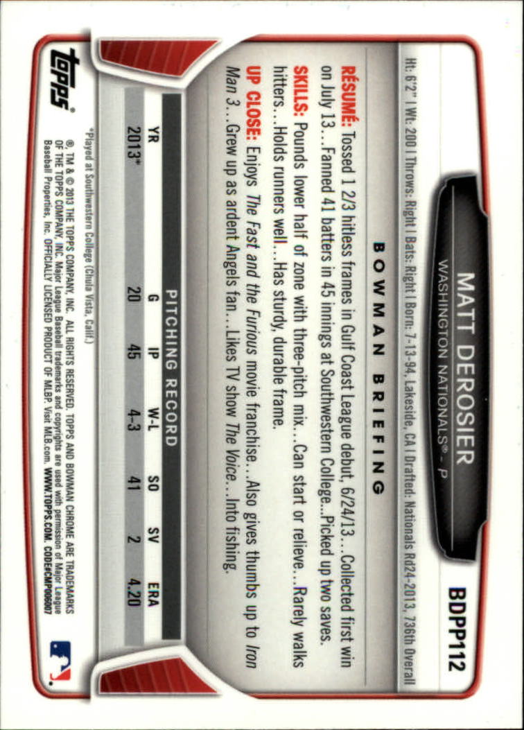 2013 Bowman Chrome Draft Draft Picks Baseball (Pick Card From List) C11 02-25 - Picture 201 of 237