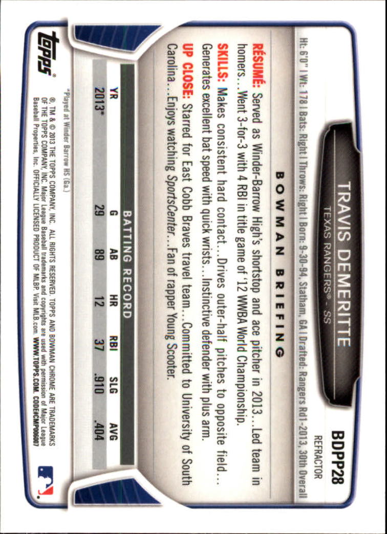 2013 Bowman Chrome Draft Picks Baseball Refractor Singles - You Choose - Picture 41 of 218