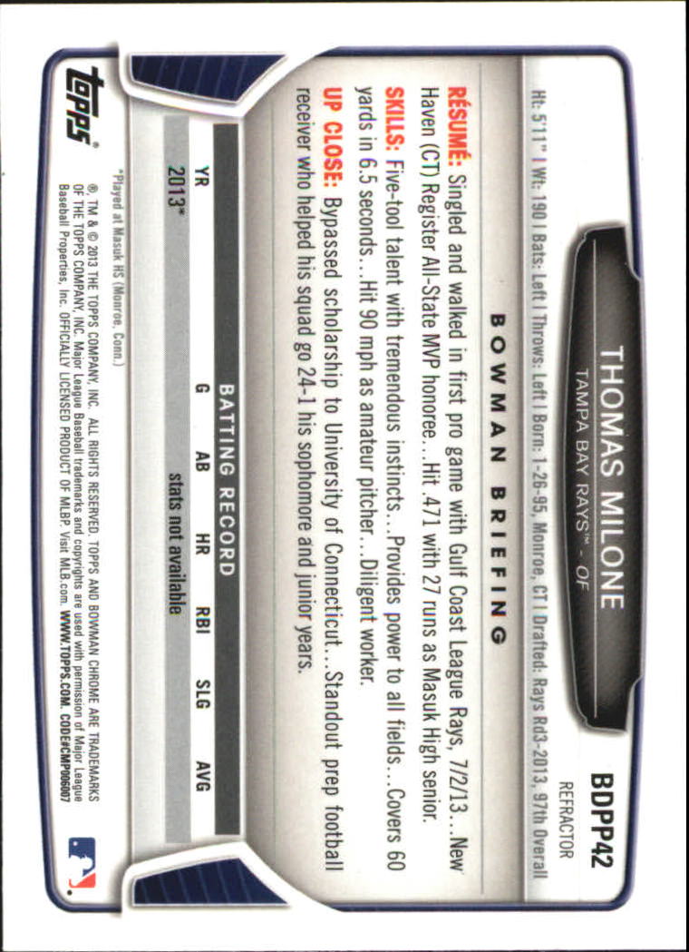 2013 Bowman Chrome Draft Picks Baseball Refractor Singles - You Choose - Picture 60 of 218