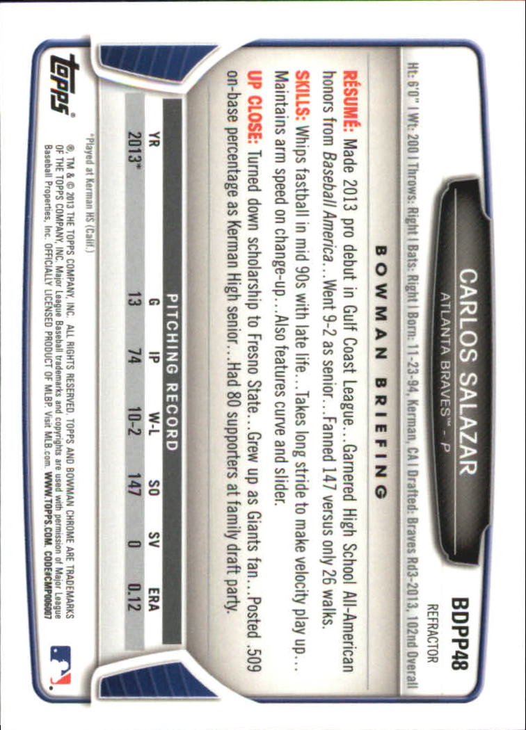 2013 Bowman Chrome Draft Picks Baseball Refractor Singles - You Choose - Picture 70 of 218