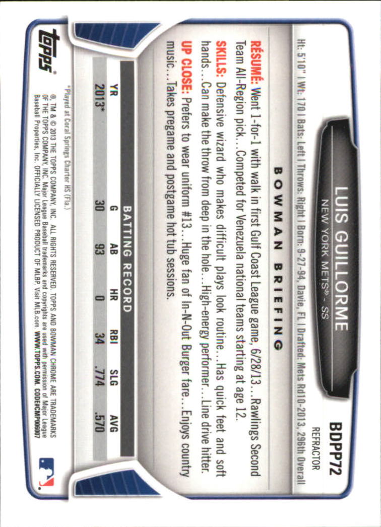 2013 Bowman Chrome Draft Picks Baseball Refractor Singles - You Choose - Picture 109 of 218