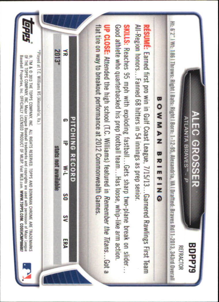 2013 Bowman Chrome Draft Picks Baseball Refractor Singles - You Choose - Picture 121 of 218