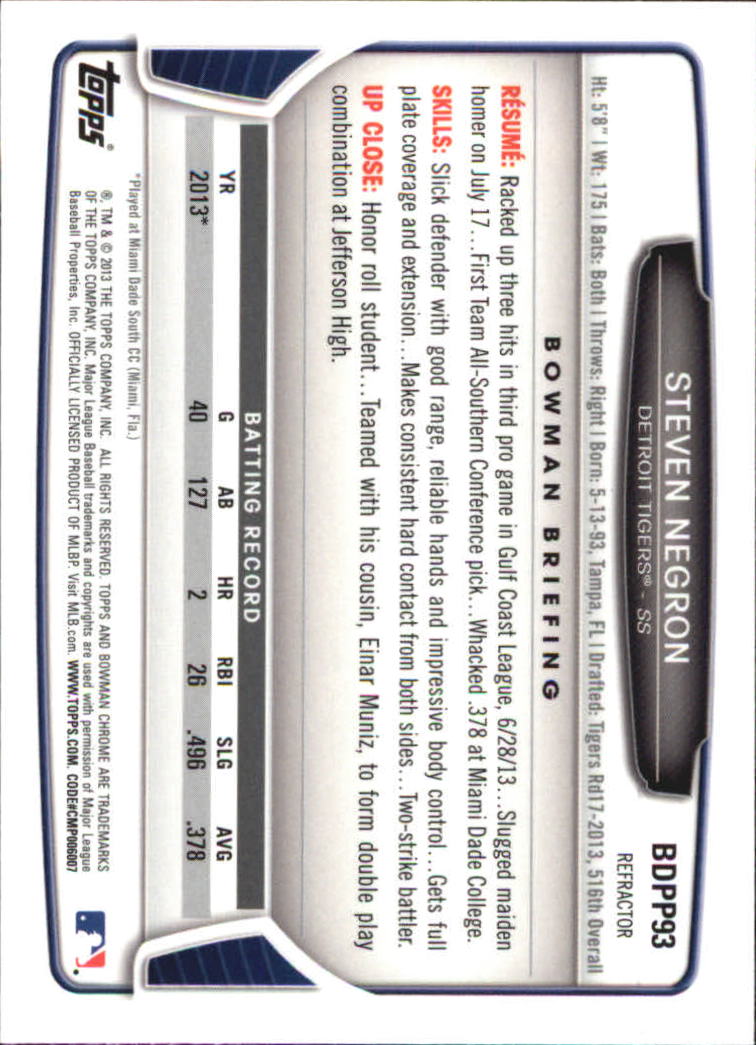 2013 Bowman Chrome Draft Picks Baseball Refractor Singles - You Choose - Picture 148 of 218