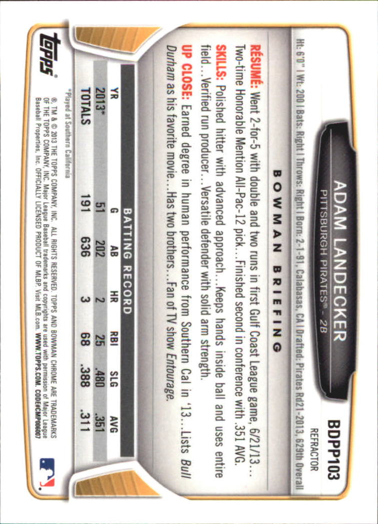 2013 Bowman Chrome Draft Picks Baseball Refractor Singles - You Choose - Picture 167 of 218