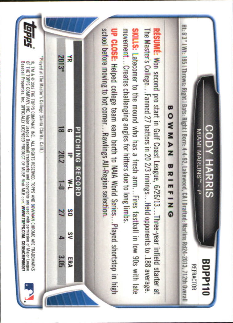 2013 Bowman Chrome Draft Picks Baseball Refractor Singles - You Choose - Picture 181 of 218