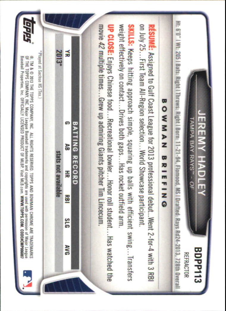 2013 Bowman Chrome Draft Picks Baseball Refractor Singles - You Choose - Picture 186 of 218