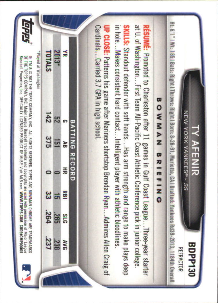 2013 Bowman Chrome Draft Picks Baseball Refractor Singles - You Choose - Picture 218 of 218