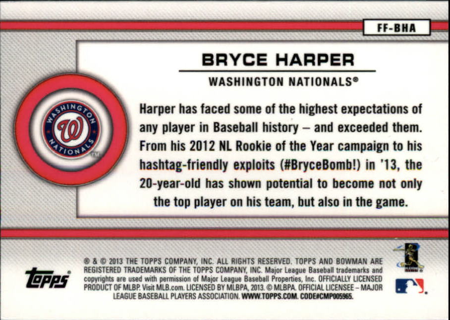 2013 Bowman Draft Future of the Franchise #BHA Bryce Harper back image