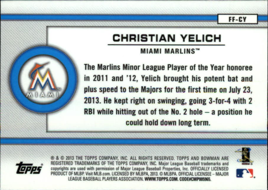 2013 Bowman Draft Future of the Franchise #CY Christian Yelich back image