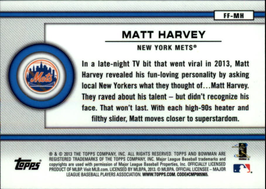 2013 Bowman Draft Future of the Franchise #MH Matt Harvey back image