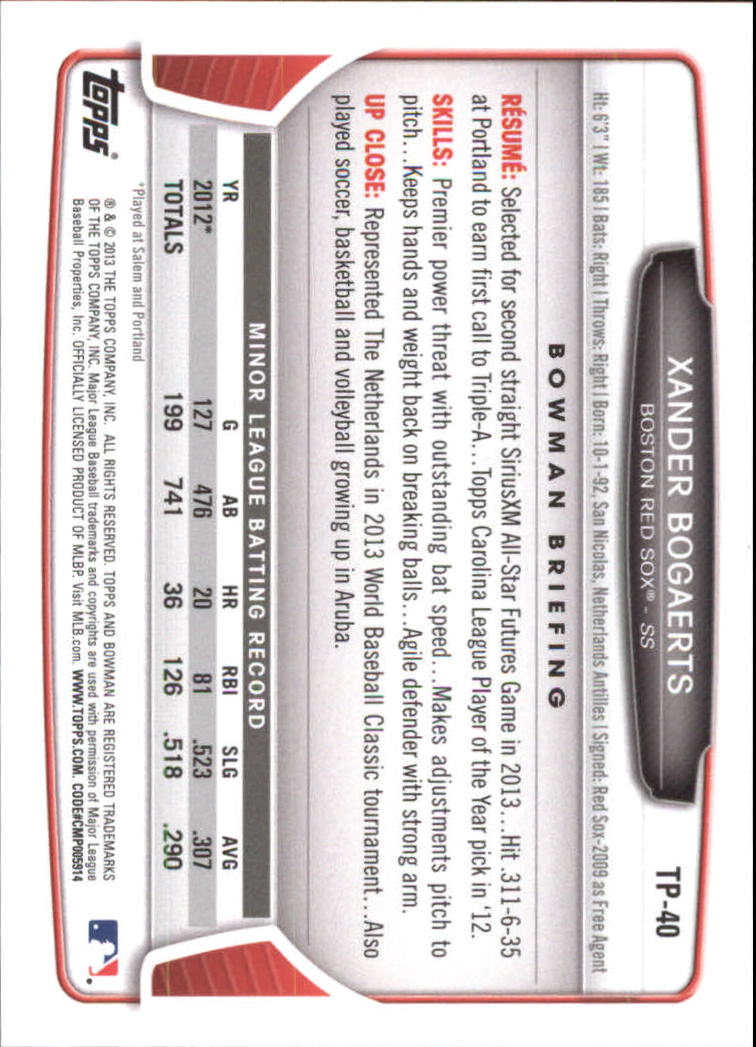 2013 Bowman Draft Top Prospects Silver Ice #TP40 Xander Bogaerts back image