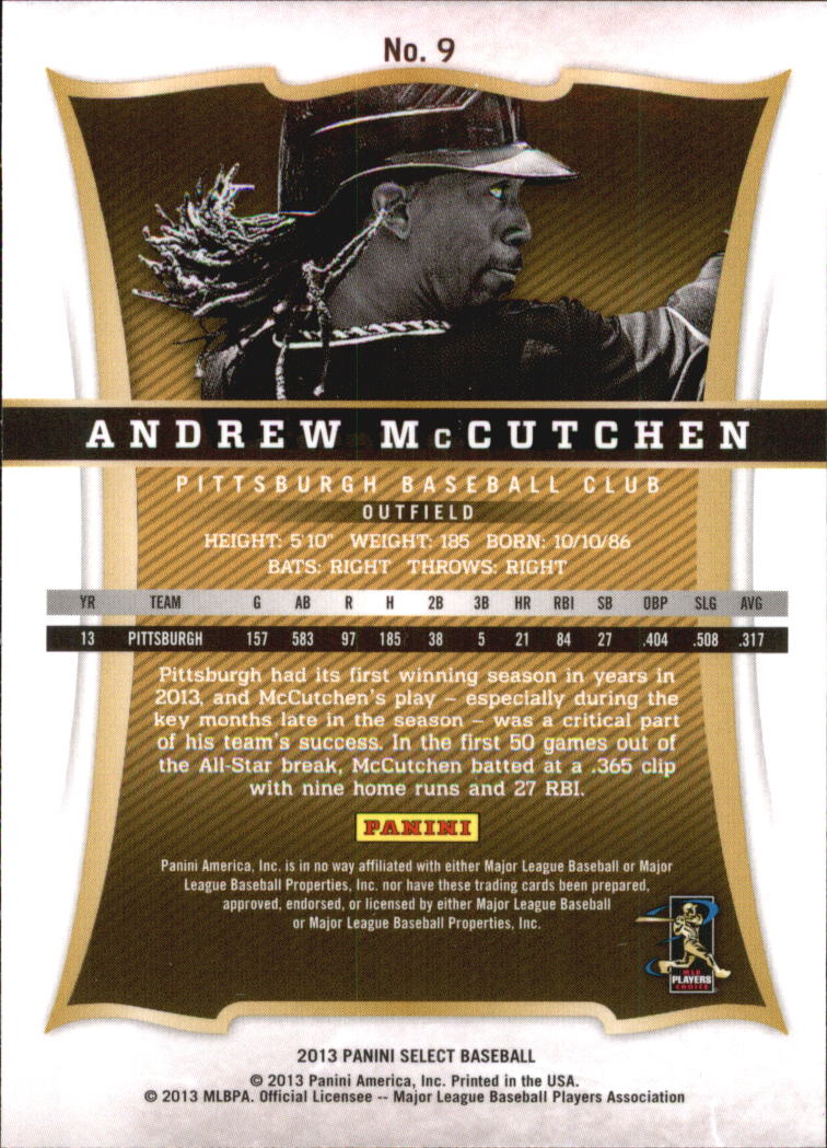2013 Select #9 Andrew McCutchen back image