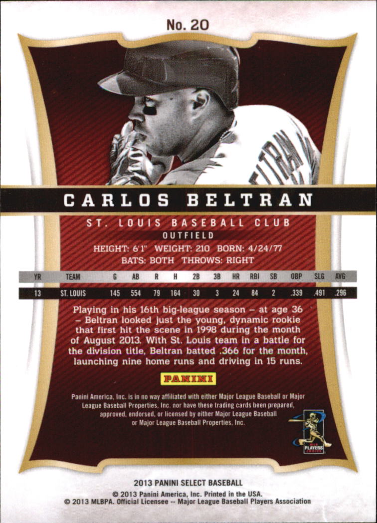 2013 Select #20 Carlos Beltran back image
