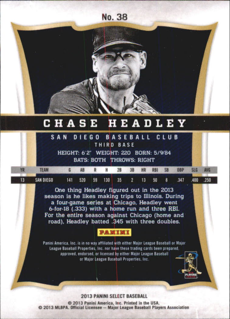 2013 Select #38 Chase Headley back image