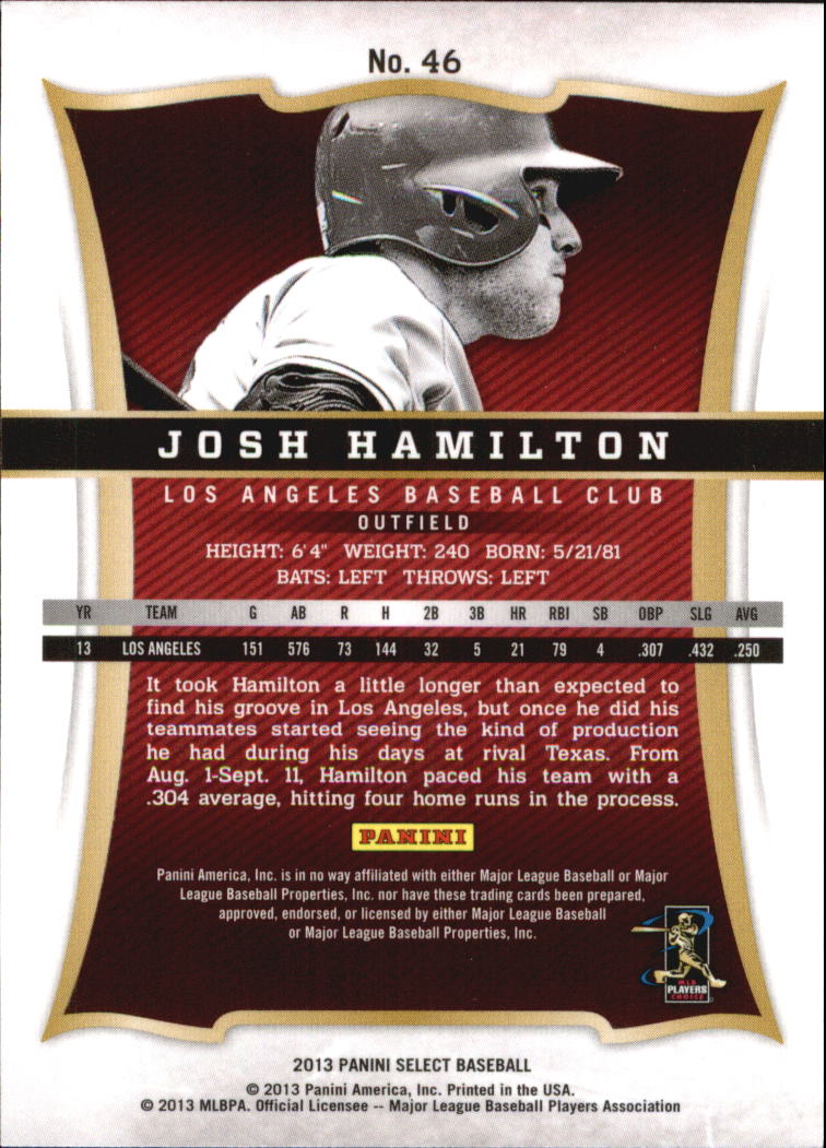 2013 Select #46 Josh Hamilton back image