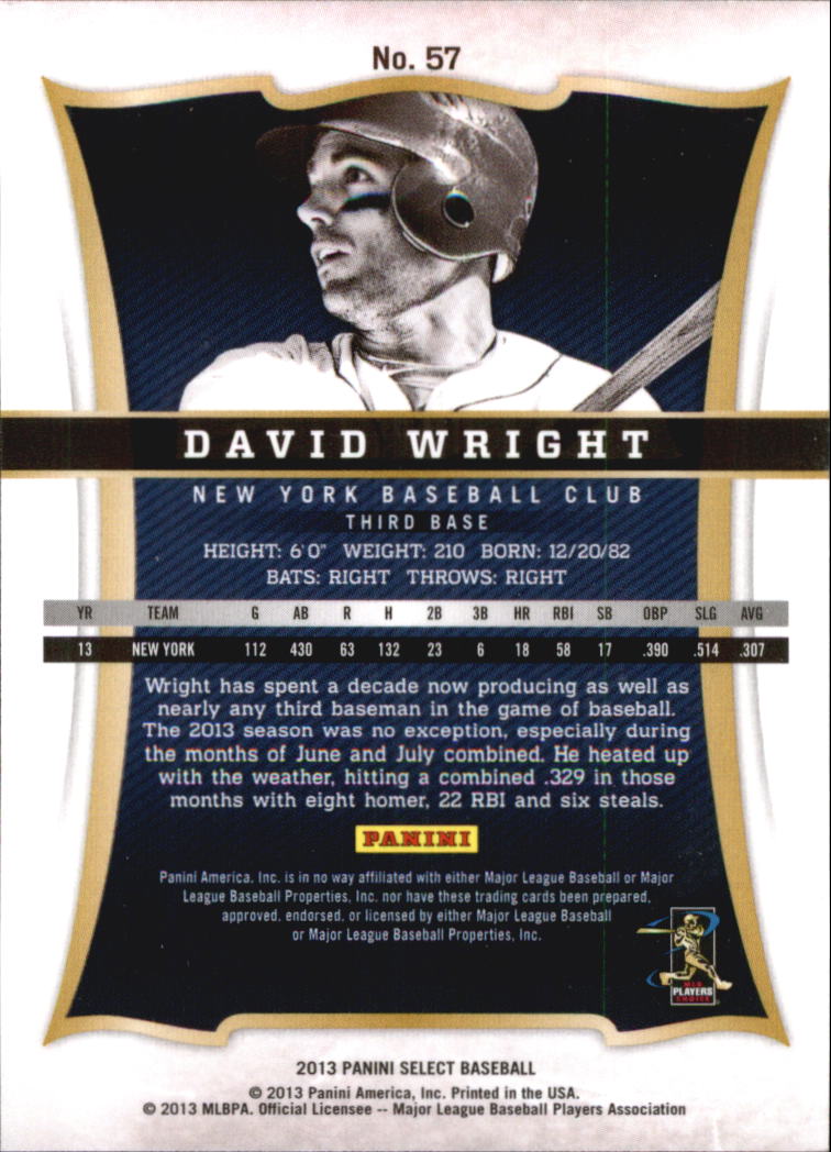 2013 Select #57 David Wright back image