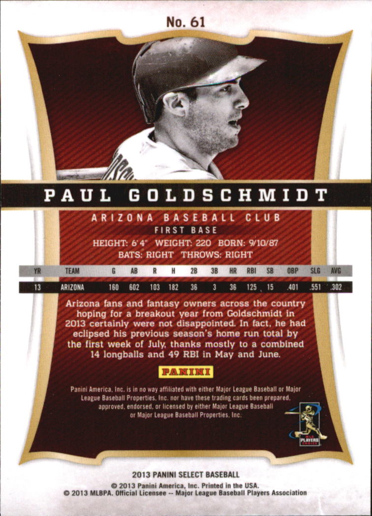 2013 Select #61 Paul Goldschmidt back image