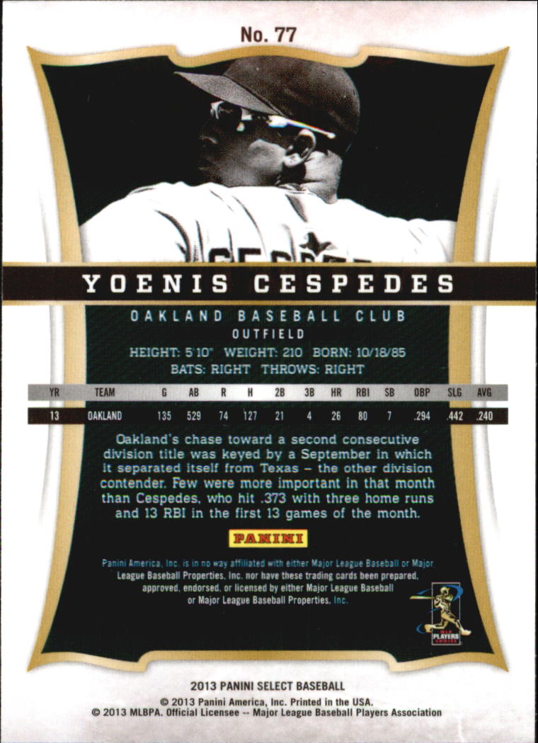2013 Select #77 Yoenis Cespedes back image