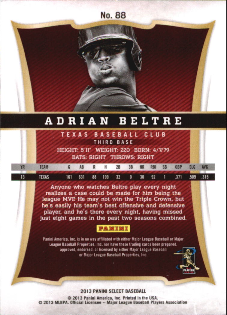 2013 Select #88 Adrian Beltre back image