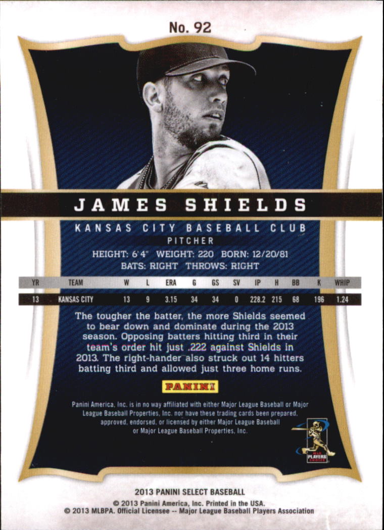 2013 Select #92 James Shields back image