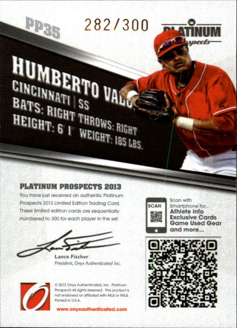 2013 Onyx Platinum Prospects #PP35 Humberto Valor back image