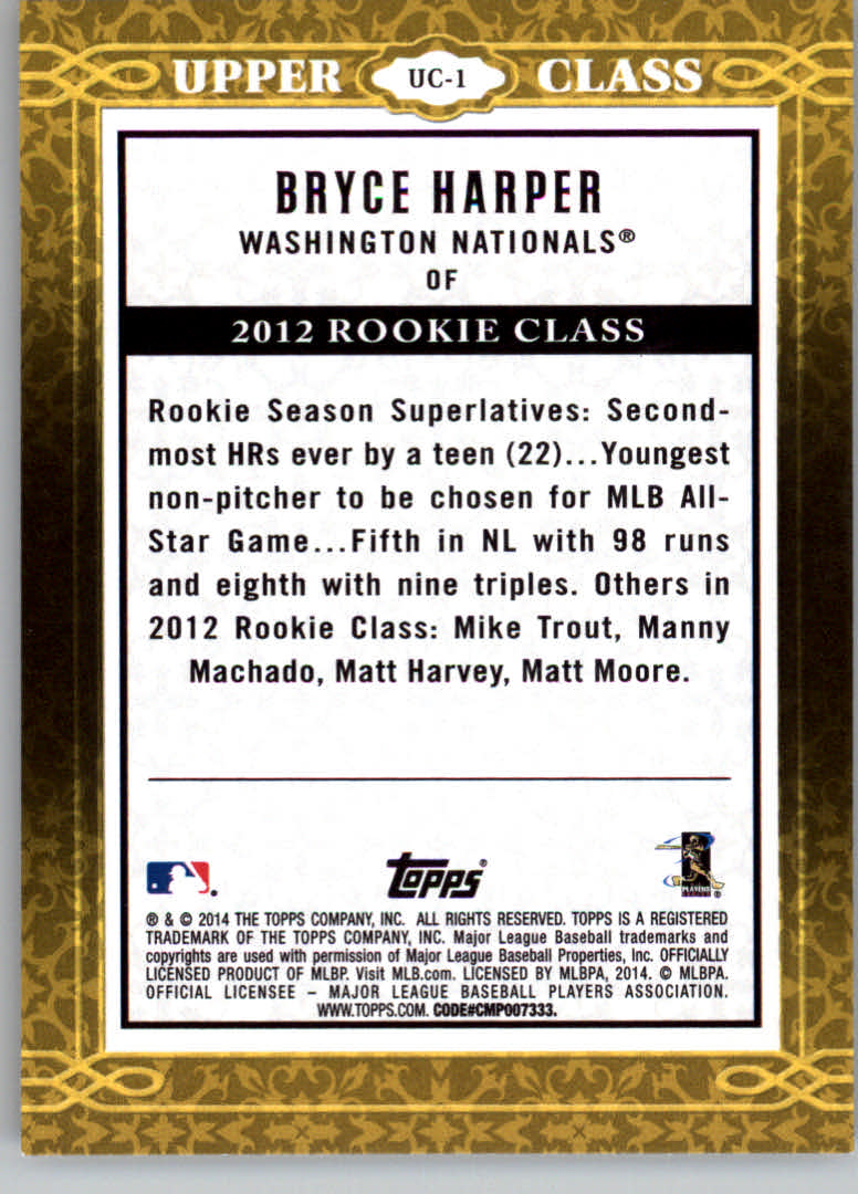 2014 Topps Upper Class #UC1 Bryce Harper back image