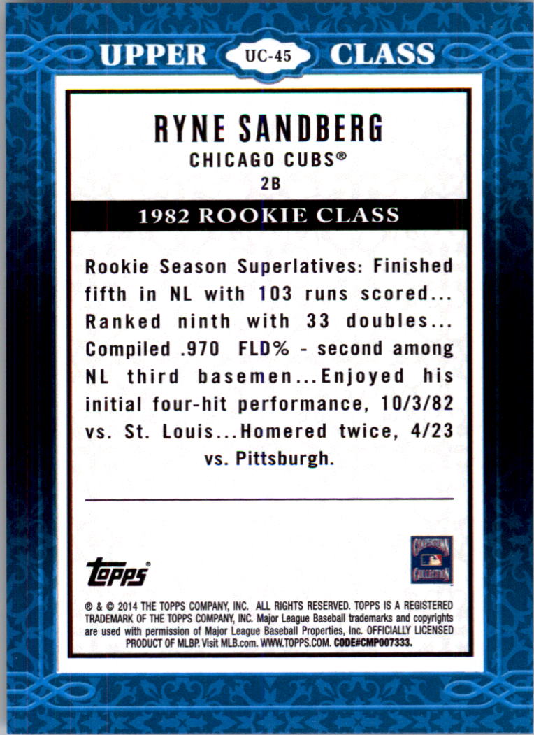 2014 Topps Upper Class #UC45 Ryne Sandberg back image