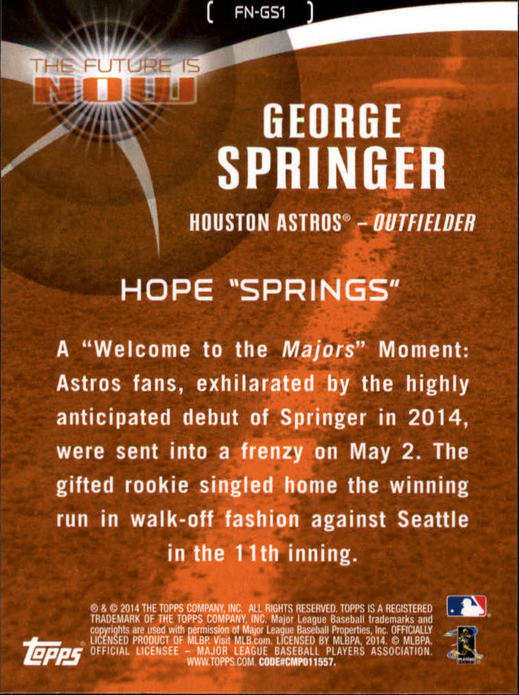 2014 Topps The Future is Now #FNGS1 George Springer UPD back image
