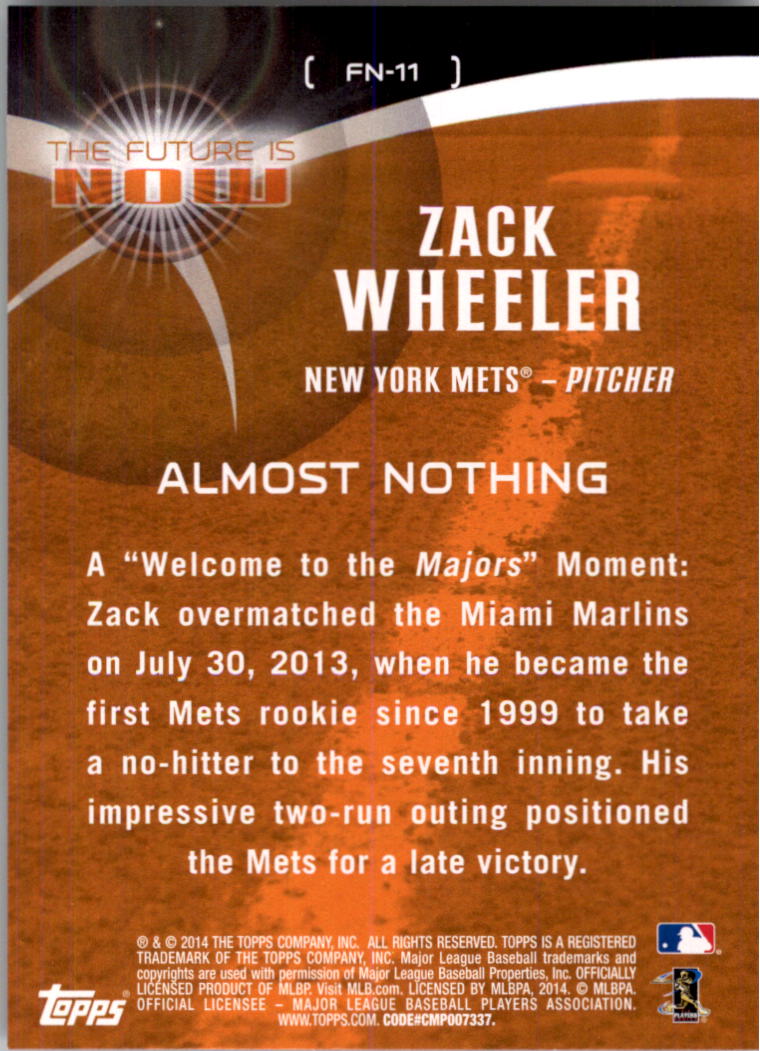 2014 Topps The Future is Now #FN11 Zack Wheeler back image