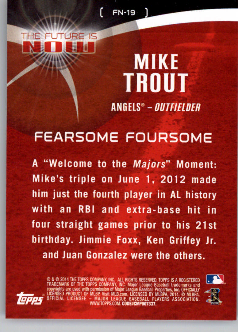 2014 Topps The Future is Now #FN19 Mike Trout back image