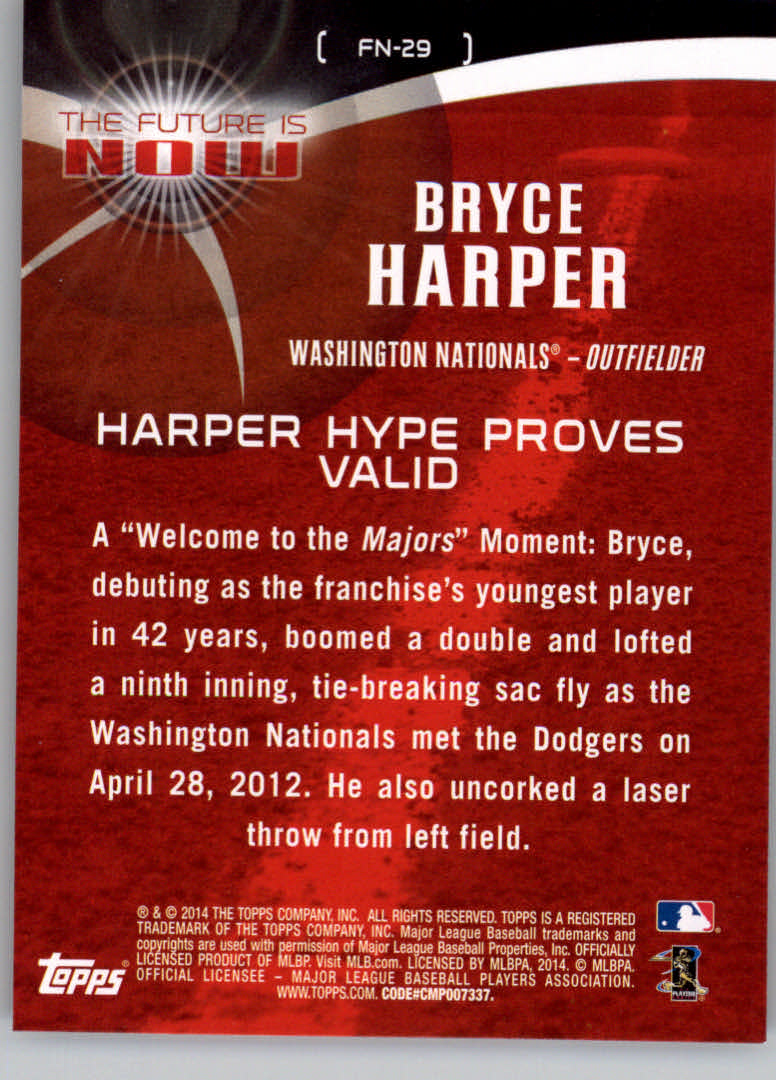 2014 Topps The Future is Now #FN29 Bryce Harper back image