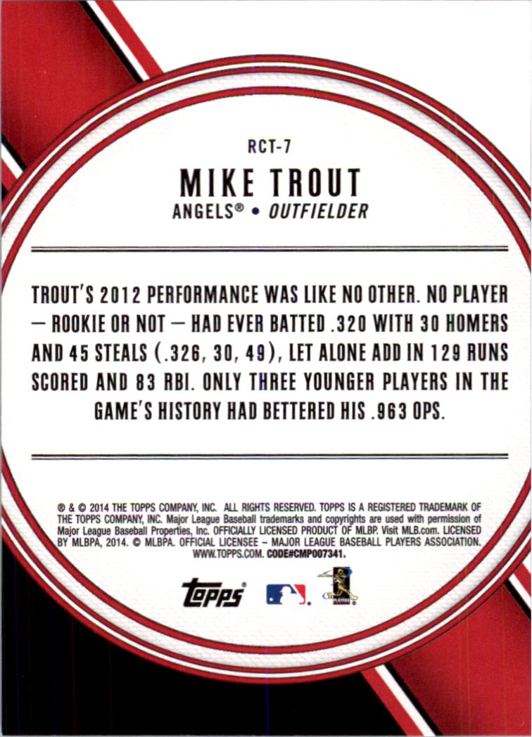 2014 Topps All Rookie Cup #RCT7 Mike Trout back image