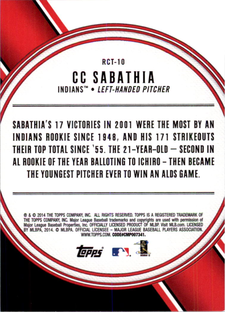 2014 Topps All Rookie Cup #RCT10 CC Sabathia back image