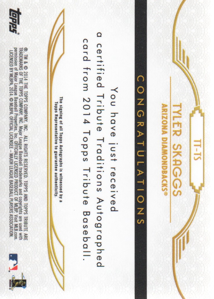2014 Topps Tribute Tribute Traditions Autographs #TTTS Tyler Skaggs back image